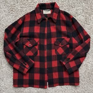 Vintage 50’s Hercules Sears Red Buffalo Plaid Full Zip Wool Jacket Men’s Size XL